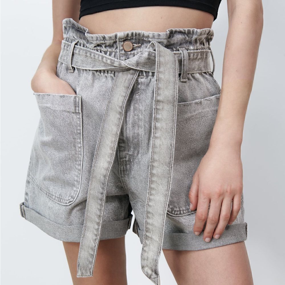 Zara gray paperbag waist high waisted shorts short tied size 4 s small tied
